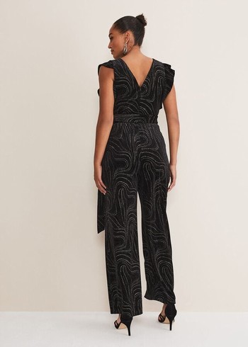 Phase Eight Victoriana Swirl Velvet Jumpsuit Black/Gold Canada | MFQNJY-923